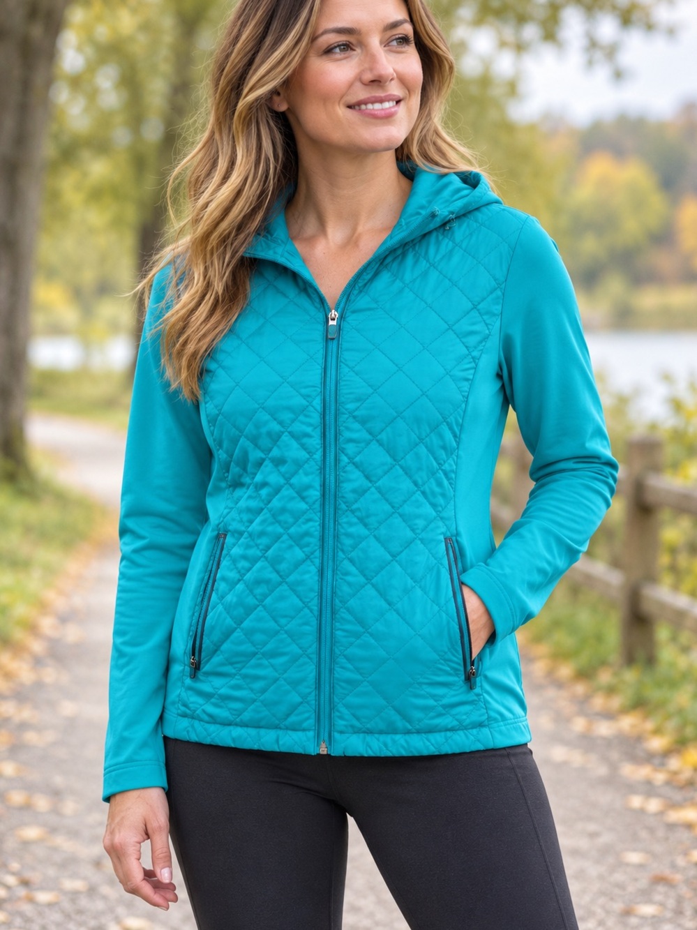 Merrell Women's Teal Quilted Hooded Puffer Zip-Up Jacket